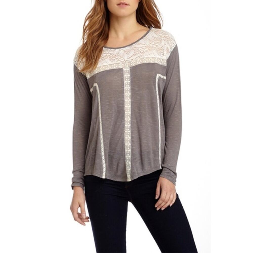 Chloe K Womens Top Size XS Gray Crochet Detail Hi Low Tee Knit NEW
